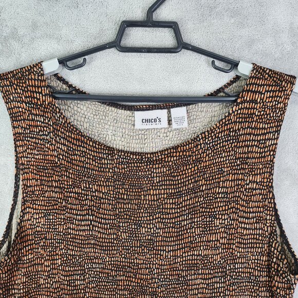 Women's Chico's Travelers Sleeveless Top Shirt Orange Pebble Print Size 3 - Picture 3 of 8